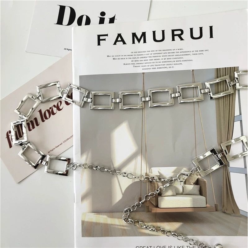 Thắt lưng dây xích kim loại mỏng thời trang cho nữ