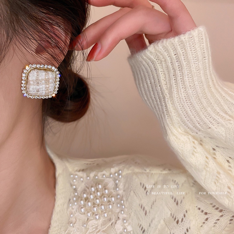 Khuyên tai mạ bạc 925 đính kim cương nhân tạo phong cách Hàn Quốc thời trang sang trọng cho nữ