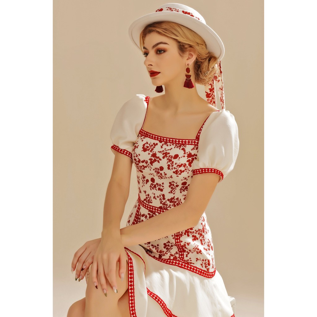 [Mã SKAMSALEP6 giảm 10% tối đa 100K đơn 150K] SÒ VINTAGE - VIAN Đầm hoa cổ vuông phối ren | BigBuy360 - bigbuy360.vn