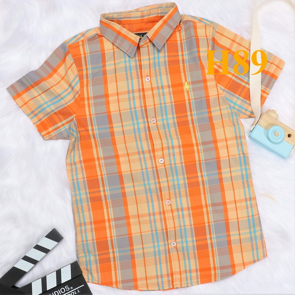 * Mã H89: Sơ mi ca ro Polo bé trai, vải kate xuất dư