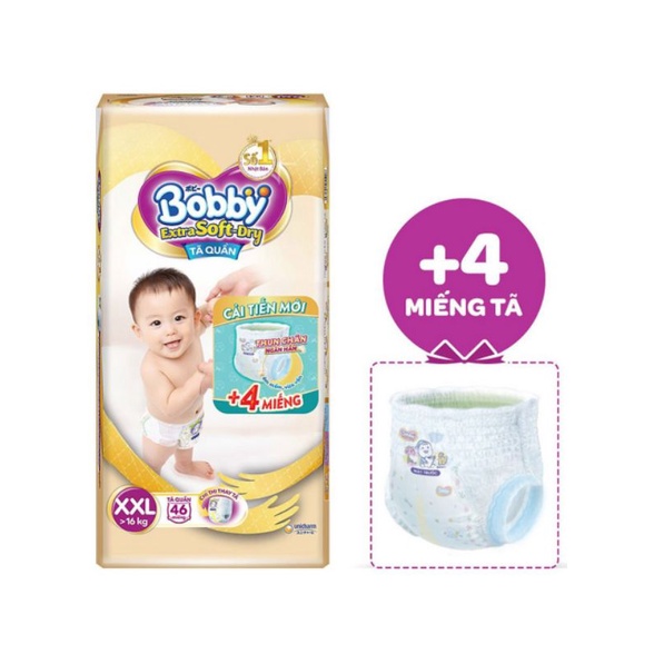 TẶNG 4 MIẾNG - Tã quần Bobby cao cấp Extra Soft Dry XXL46