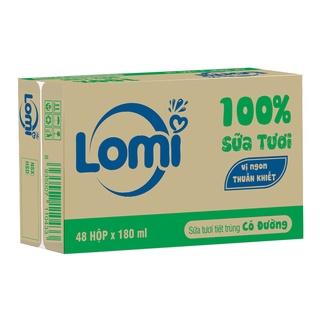 Thùng Sữa Tươi Tiệt Trùng LOMI Có đường 180ml (48 hộp × 12 lốc)