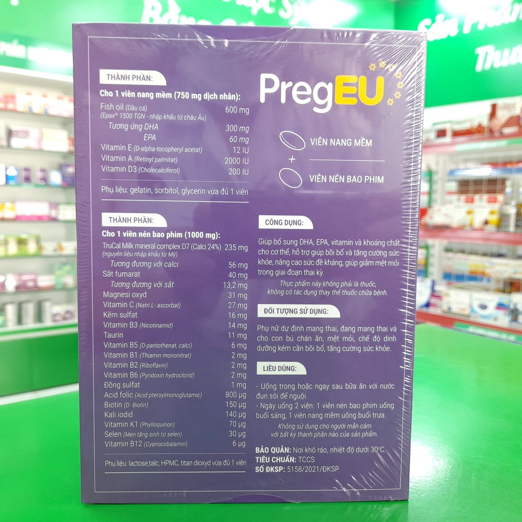 PregEU - Cung cấp DHA, EPA, Vitamin, hỗ trợ giảm mệt mỏi trong giai đoạn thai kỳ (hộp 2 lọ x 30 viên)