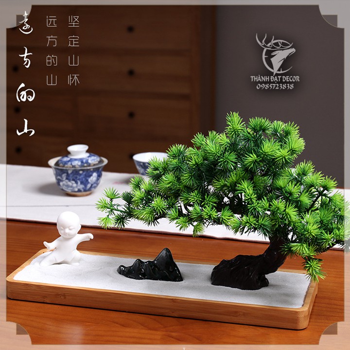 Chậu Cây Tùng Bonsai Bằng Nhựa Trang Trí Tiểu Cảnh, Trang Trí Kèm Các Mẫu Tượng Mini