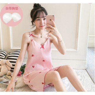 Váy ngủ 2 dây lụa hình tim kèm lót ngực