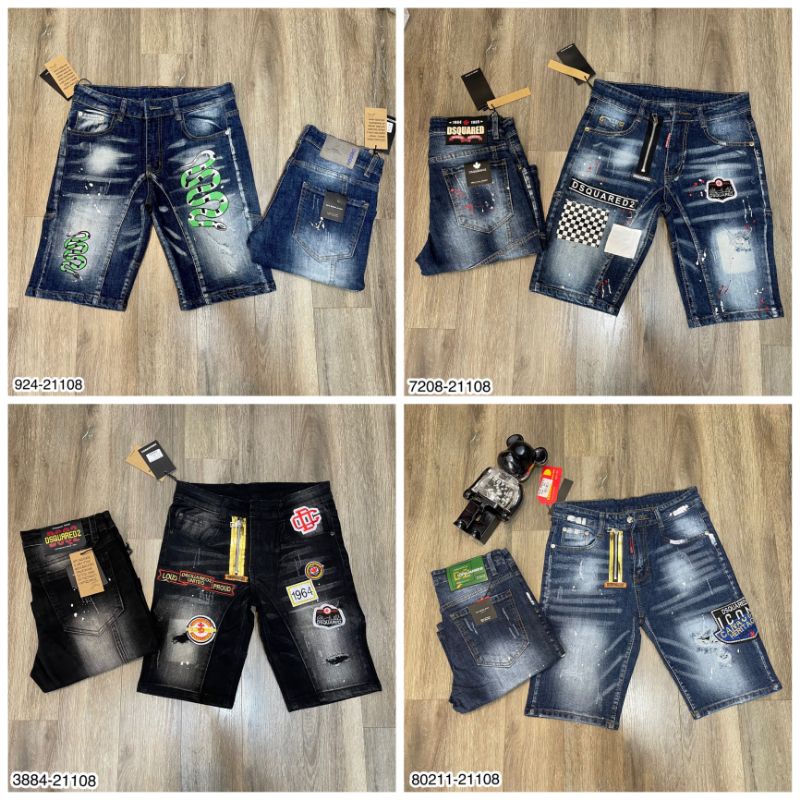Quần short jeans nam cao cấp khoá lệch thêu logo
