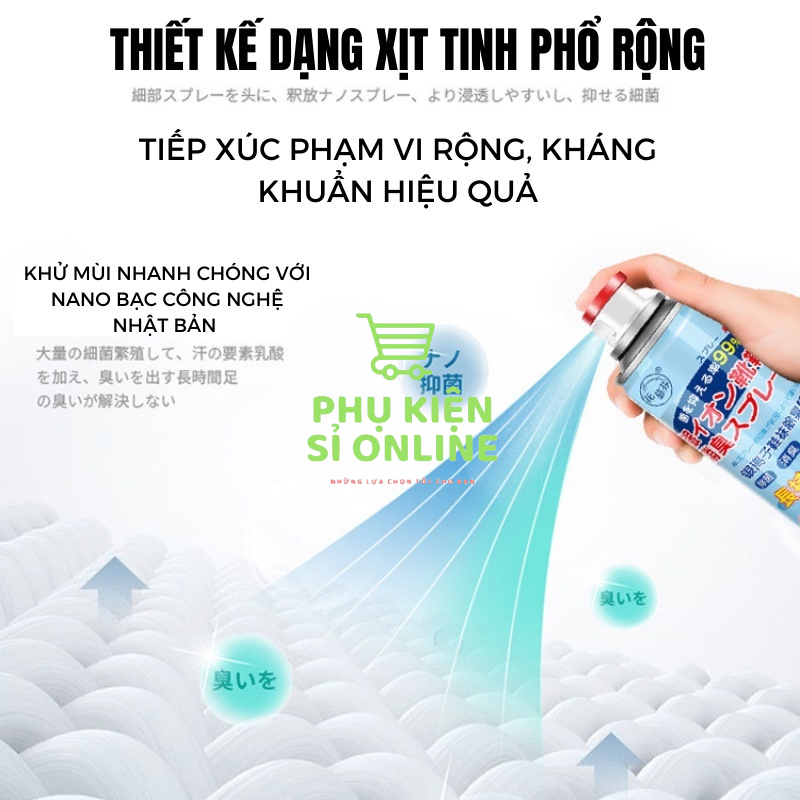 Chai xịt khử mùi hôi chân, mùi giày diệt khuẩn Nano Bạc lưu hương công nghệ Nhật Bản