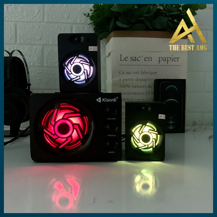 Loa Máy Vi Tính PC Laptop Để Bàn Cao Cấp 2.1 KISONLI TM-8000A Đèn LED 7 Màu RGB Có Bluetooth - Loa Nghe Nhạc Mini Có Dây