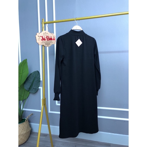 Váy dáng suông tay bo chun chất len tăm cổ cao Đầm dài cổ tròn | BigBuy360 - bigbuy360.vn