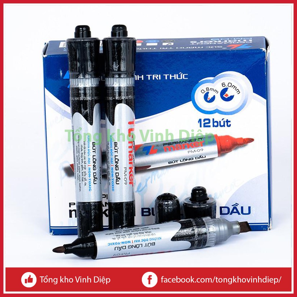 Combo 1 hộp 10 bút lông dầu, bút dạ đủ 3 màu xanh, đen, đỏ loại đẹp