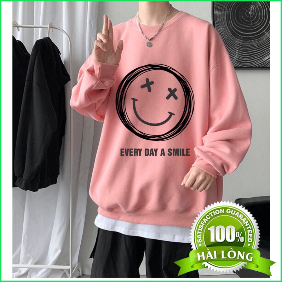 Sweater nam nữ HTSTORE Áo nỉ cổ tròn dài tay nam nữ họa tiết mặt cười vui vẻ đáng yêu dày ấm nhiều màu