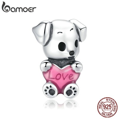 BAMOER Hạt charm  Bạc 925 Hình Chú Chó Dễ Thương Dùng Làm Trang Sức DIY