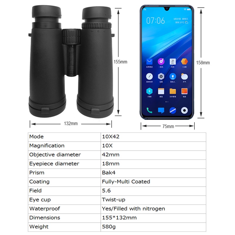 Ống Nhòm Mini 10x42 HD 2000M BAK4 FMC Có Thể Gấp Gọn Tiện Dụng Cho Các Hoạt Động Ngoài Trời