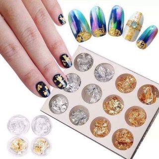 Set 12 ô giấy bạc nhún trang trí móng
