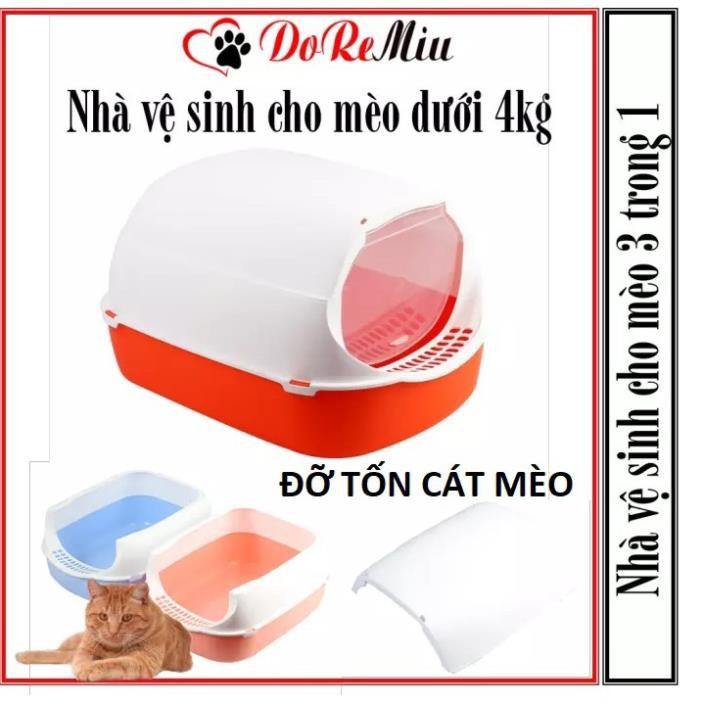 (3in1) Nhà vệ sinh cho mèo nhỏ tiết kiệm cát dạng hộp kín 3 trong 1 size nhỏ đỡ tốn cát mèo