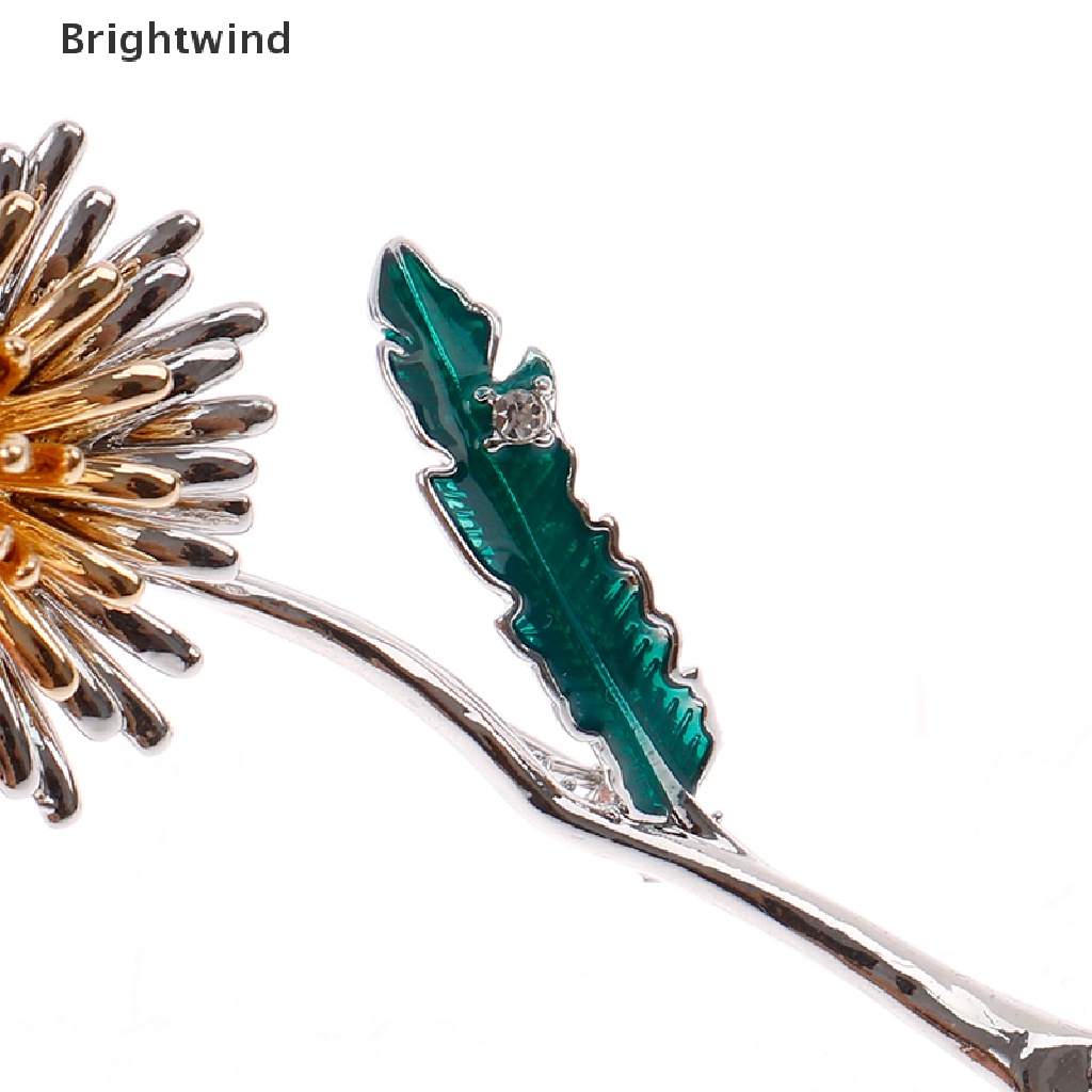 [Brightwind] Green Leaf Yellow Dandelion Flower Enamel Brooches Plants Brooch Pins Party Gift Hot Sell