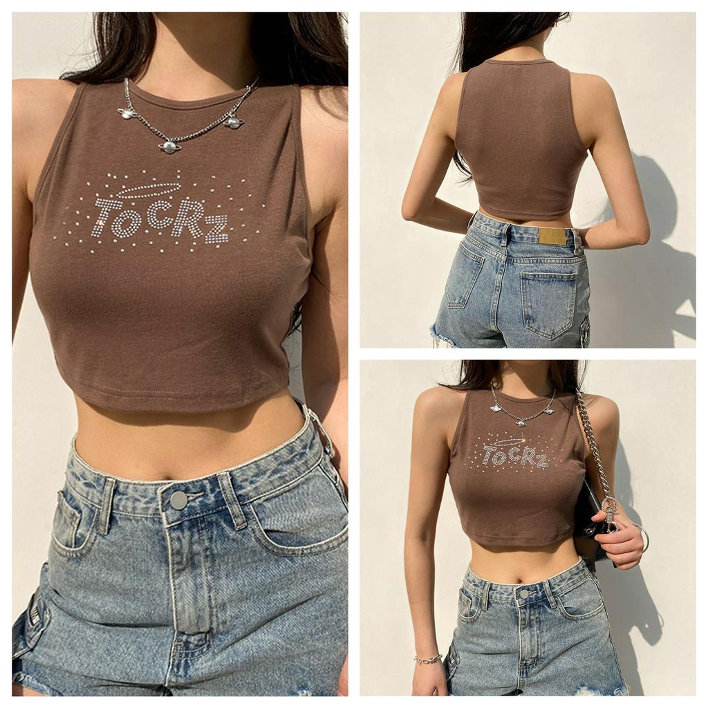 Áo Croptop Sát Nách Đính Đá Lấp Lánh Cho Nữ