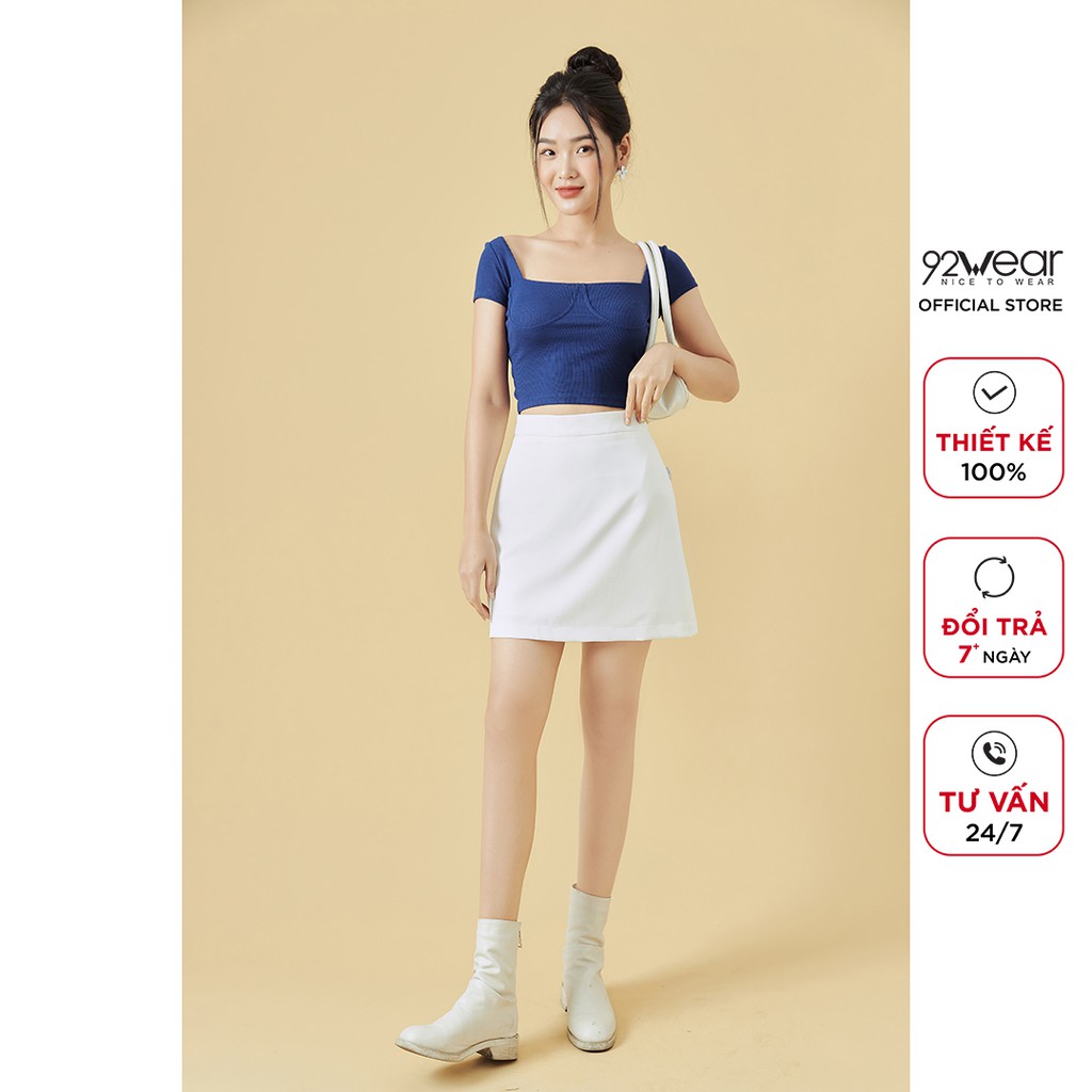 Áo phông nữ croptop ngắn tay 92WEAR chất thun tăm co giãn, thiết kế trẻ trung ATA2059