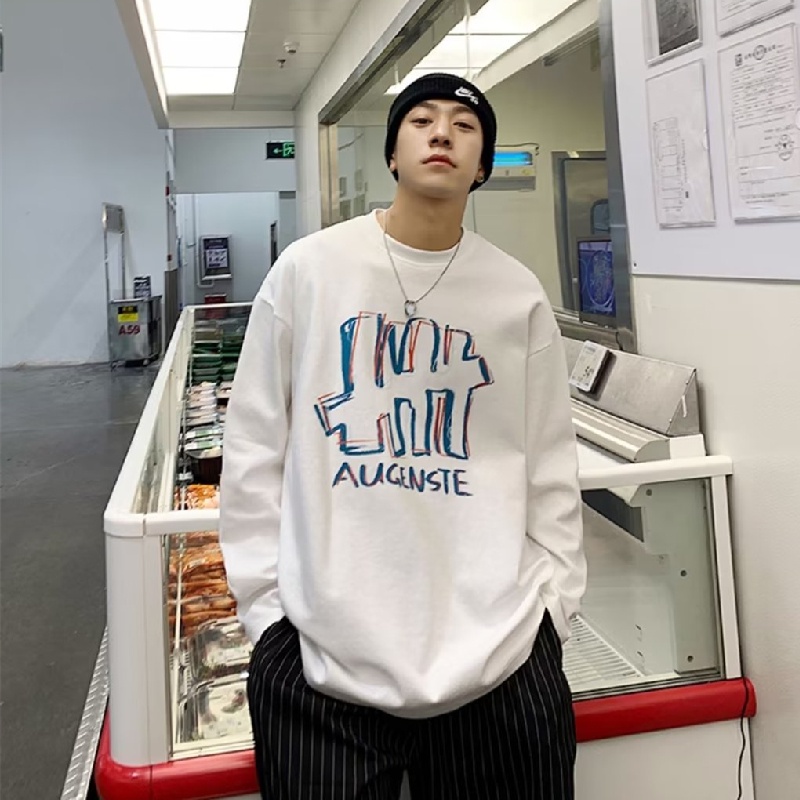 Áo Thun Tay Dài Dáng Rộng In Chữ Phong Cách Hip Hop Đường Phố Hàn Quốc Thời Trang Cho Nam Cỡ M-5XL