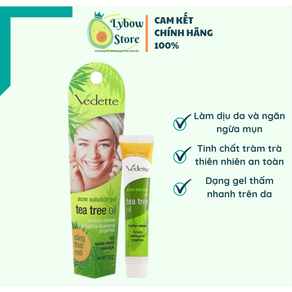 🍃 Gel kháng khuẩn hỗ trợ giảm mụn Tea tree oil Vedette [CHÍNH HÃNG] 🍃 Tràm trà Vedette chấm mụn giảm mụn