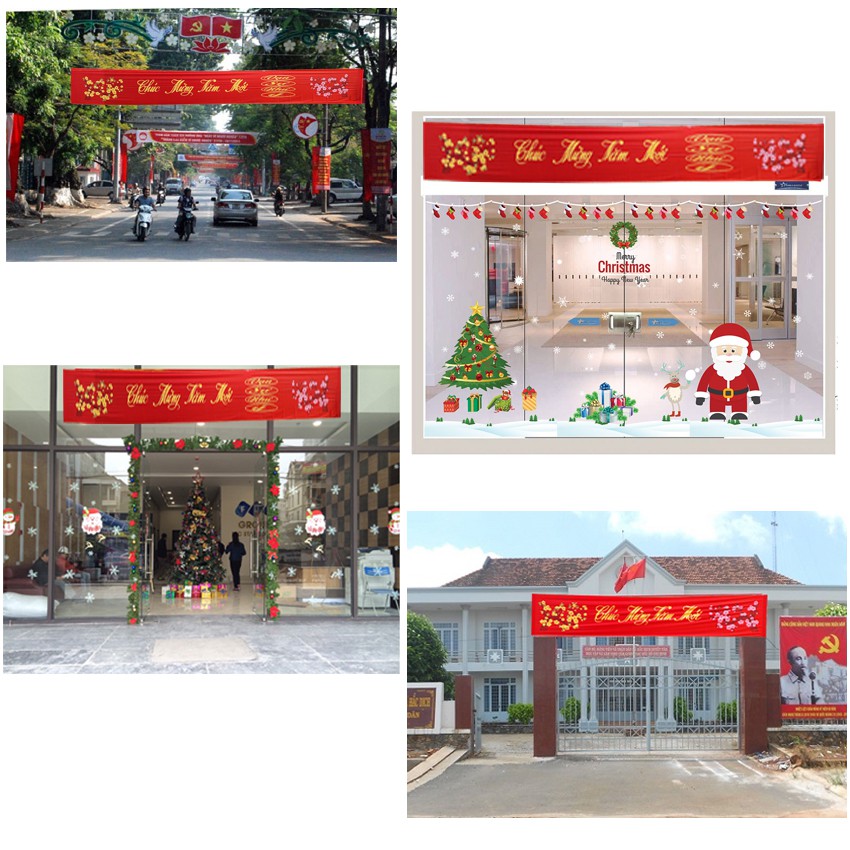 Băng rôn treo Chúc Mừng Năm Mới 2023 kích thước 0,75x6m và 0,75x7m - quà Tết mừng Xuân Noel