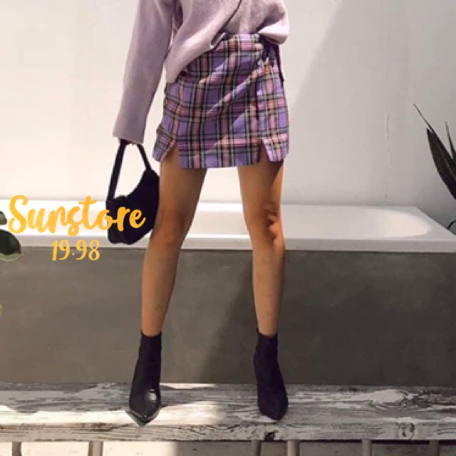 Chân váy kẻ caro xẻ tà 2 bên hot trend Ulzzang | BigBuy360 - bigbuy360.vn