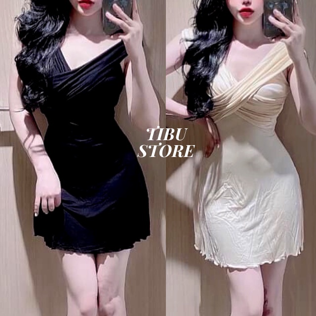 Đầm body cổ tym đắp ngực TIBU, váy dự tiệc nữ dáng xòe đẹp phong cách Hàn quốc