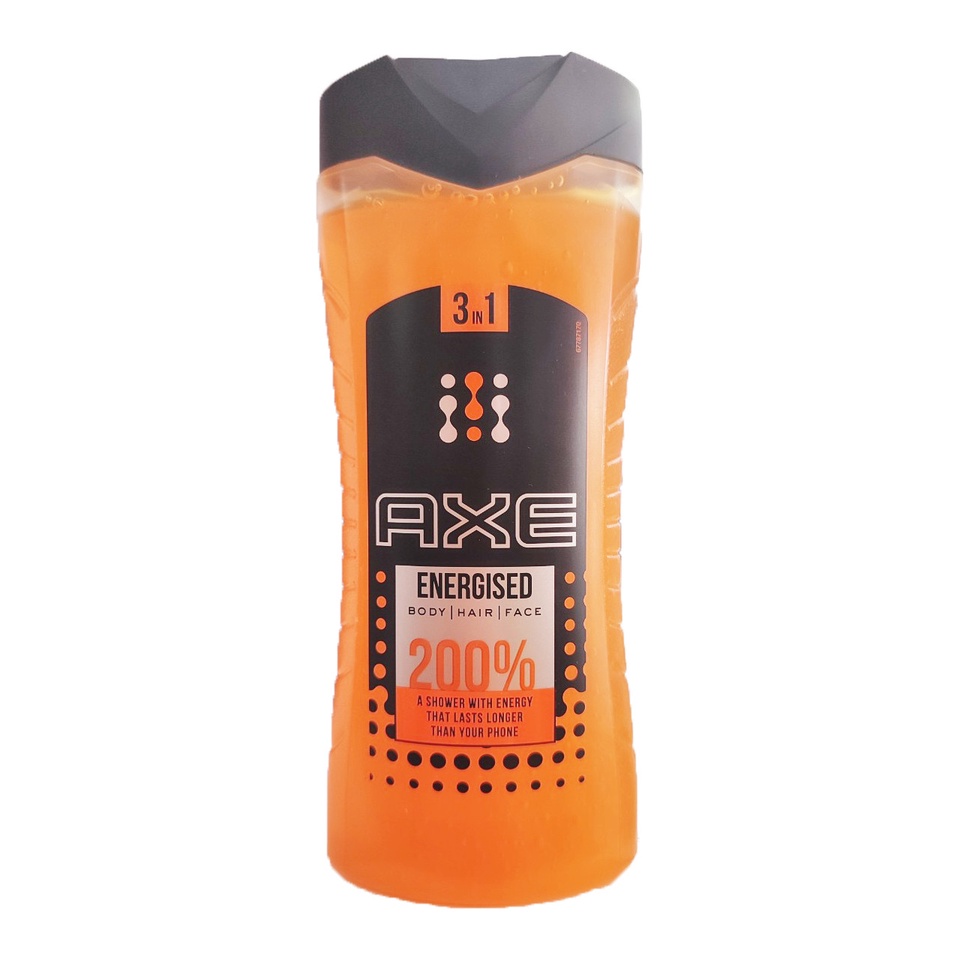 Tắm Gội Rửa Mặt Nam Axe 3in1 Energised 200% Body Wash - 400ml