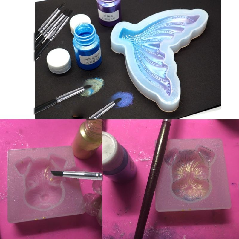 Bộ 5 bút màu đen, cọ đầu silicon trét màu tạo hình điêu khắc tranh vẽ resin đất sét