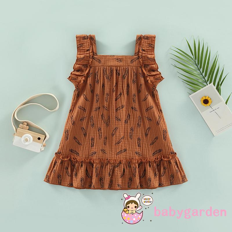 Đầm Công Chúa Chữ A Không Tay Cổ Vuông In Hình Lông Vũ Thời Trang Thường Ngày Dành Cho Bé Gái 6 Tháng - 3 Tuổi