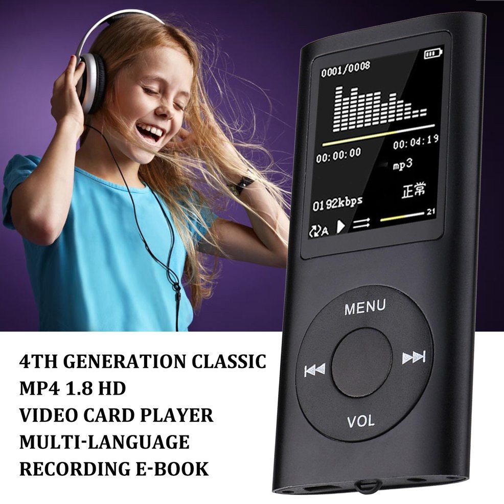 Máy Nghe Nhạc Mp4 Mp3 1.8 Hd Đa Ngôn Ngữ Có Thể Ghi Âm Tiện Dụng