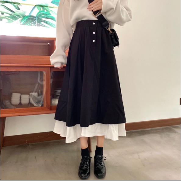 Chân váy dài đen trắng, chân váy nữ phối 2 màu cạp cao ulzzang Hàn Quốc CV11 | BigBuy360 - bigbuy360.vn