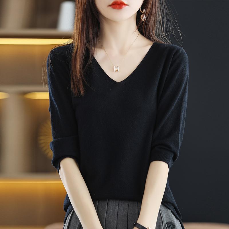 Áo Sweater Dệt Kim Cổ Chữ V Dáng Rộng Màu Sắc Đơn Giản Phong Cách Hàn Quốc Cho Nữ