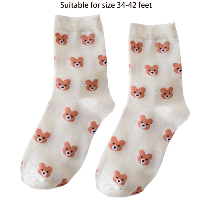 Xiangbao Vớ Cotton Cổ Vừa Họa Tiết Gấu Hoạt Hình Thời Trang Mùa Thu Cho Nữ
