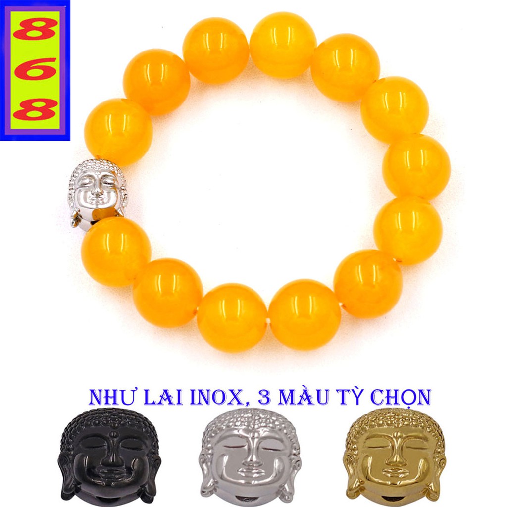 Vòng đeo tay Đá Tự Nhiên Màu Vàng 14 ly charm Phật A Di Đà inox VTAVNLT14 - hợp mệnh Kim, mệnh Thổ