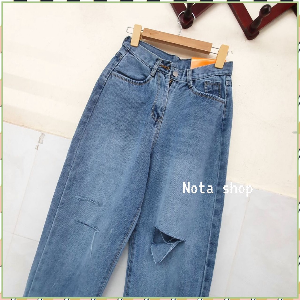 Quần jean baggy dài phối đường rách trẻ tung, QQUẦN JEAN DÀI M24