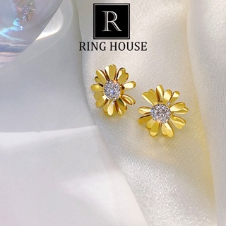 Bông tai khuyên tai nữ hoa cúc Titan Không Rỉ Gỉ Vàng Gold