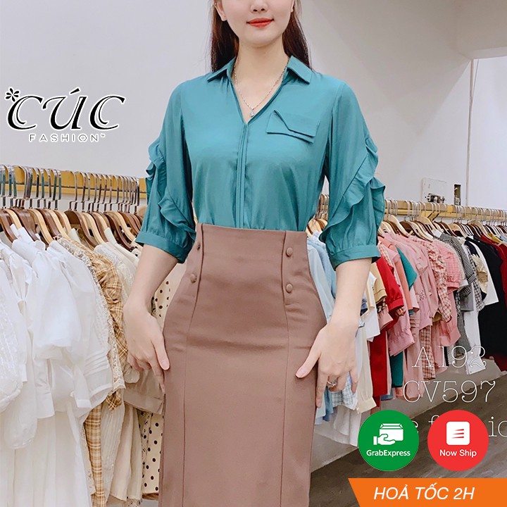 Áo sơ mi nữ cao cấp công sở Cúc Fashion A192 áo somi bèo tay