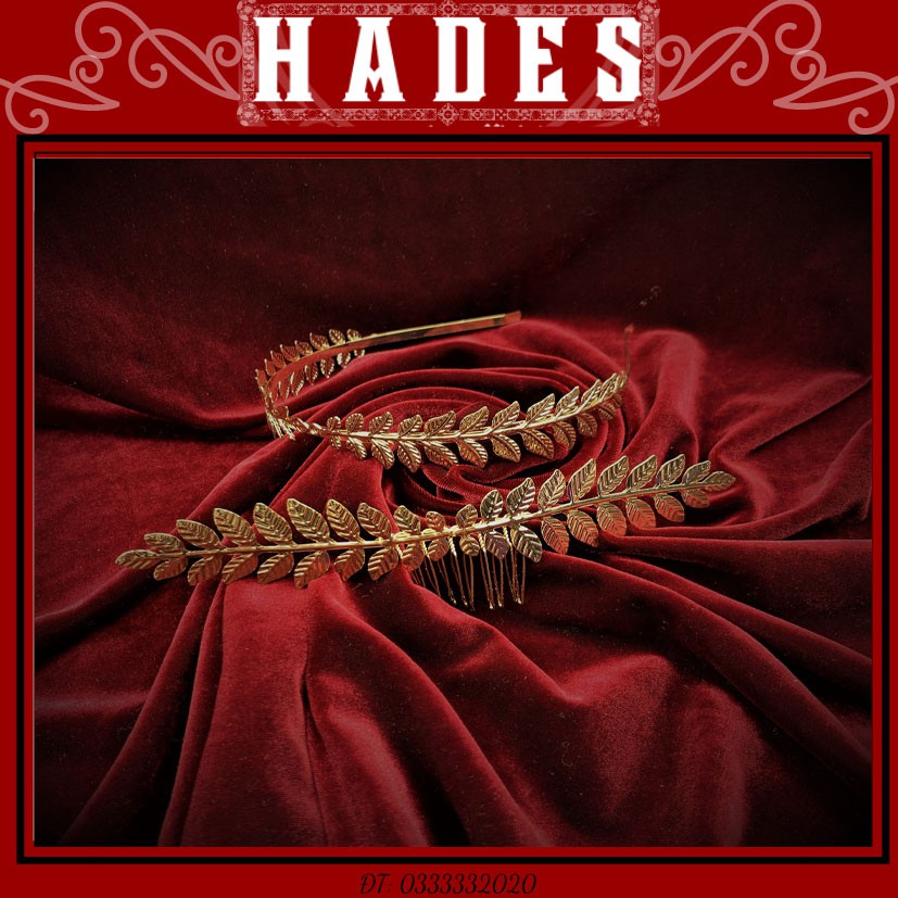Băng đô phong cách nữ thần hy lạp sang trọng - Bờm tóc kim loại lá nguyệt quế phụ kiện cho cô dâu Hades,js