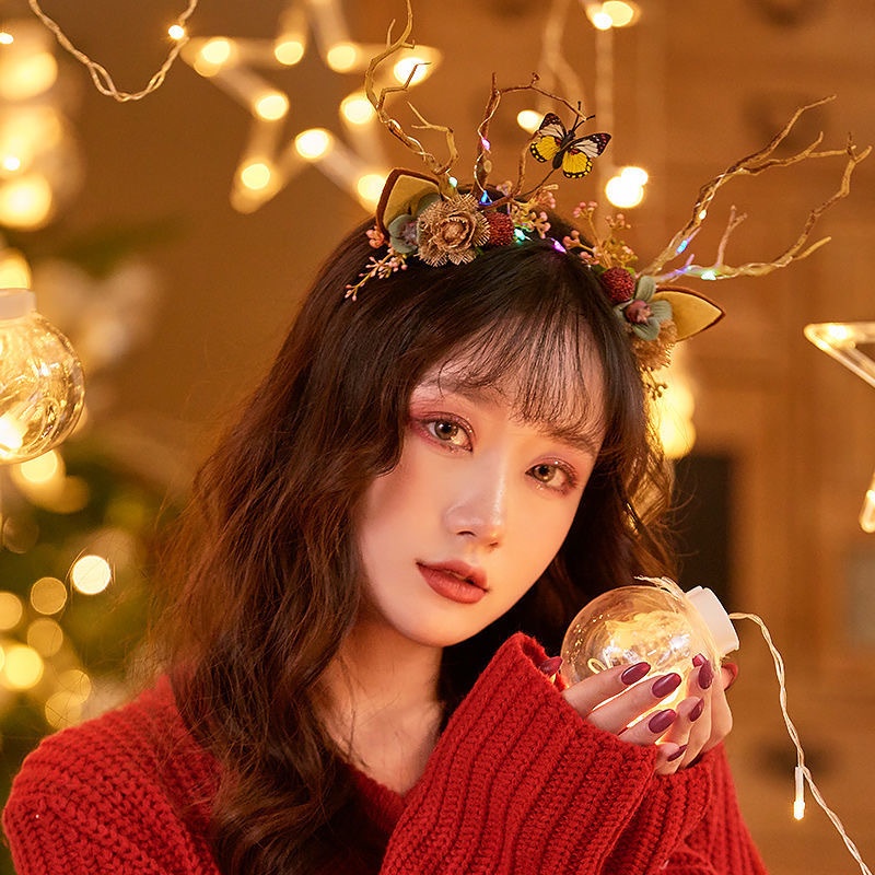 Cài tóc  giáng sinh họa tiết sang chảnh, tuần lộc noel 2023, bờm tóc phát sáng, có đèn led nhấp nháy hot hit đồ chơi đèn
