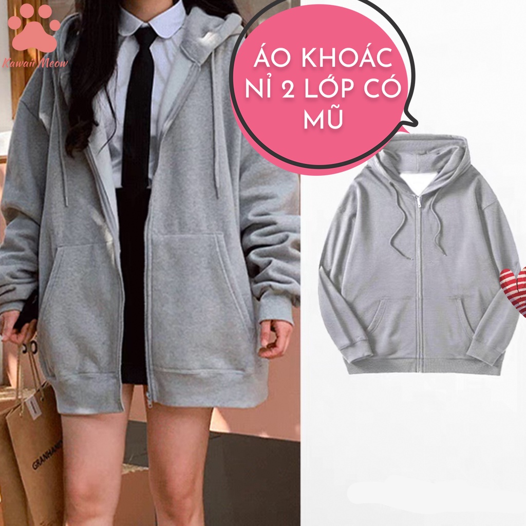 Áo Khoác Nỉ 2 Lớp Form Rộng Freesize Unisex Chất Dày Dặn Không Xù Ấm Màu Trơn Tay Bồng Có Mũ Bigsize KM JA2121