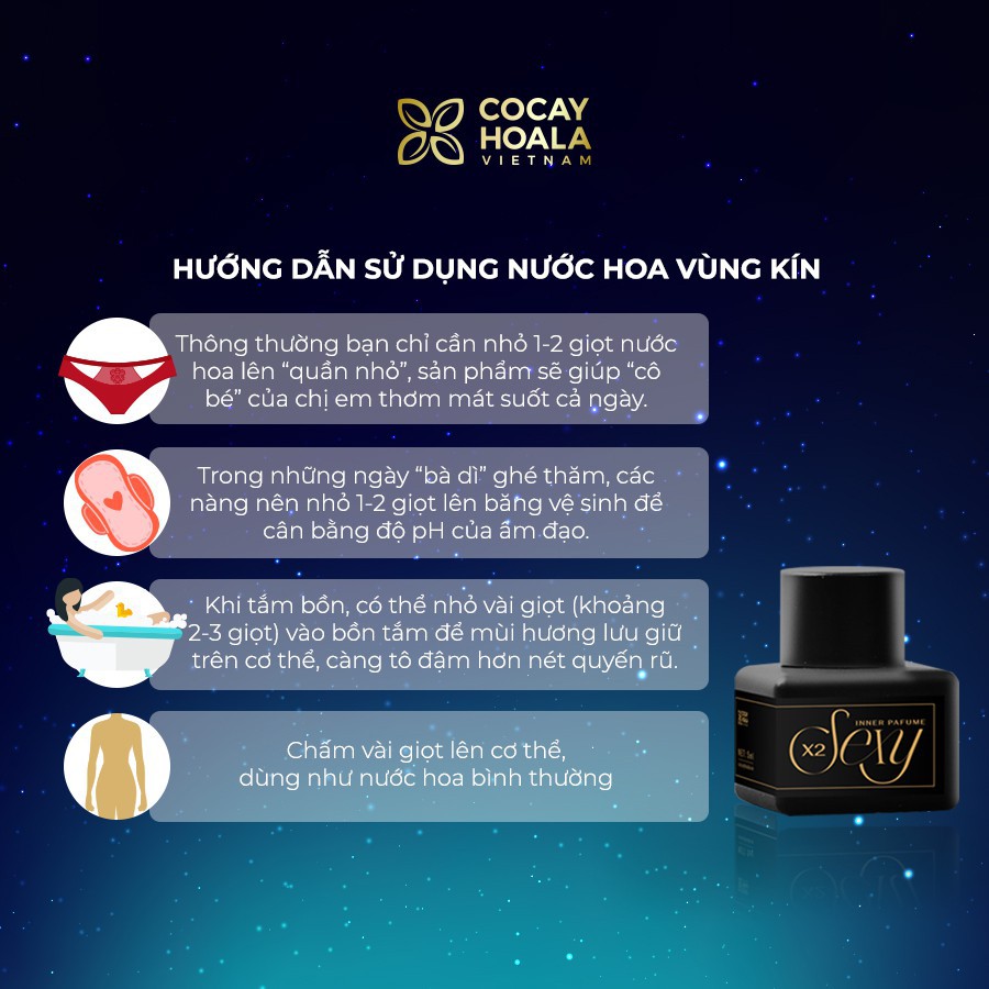 Nước hoa vùng kín X2 Sexy Cocayhoala 5ml khử mùi hôi, làm thơm, hồng và se khít vùng kín