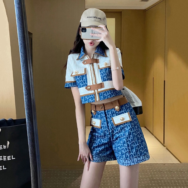 Set Áo Thun Ngắn Tay + Quần Short Denim Thời Trang Mùa Hè