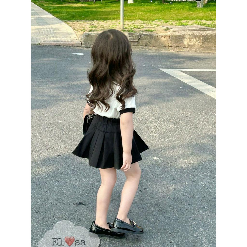 Quần áo bé gái- Set Áo Hoa Trà Mix Chân Váy Ly Xinh Xắn Cho Bé 1-8 Tuổi