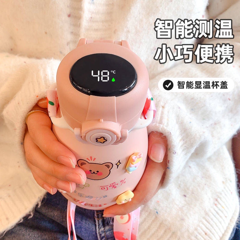 Bình Nước Giữ Nhiệt Dung Tích Lớn In Họa Tiết Hoạt Hình Kèm Ống Hút Cho Bé Gái
