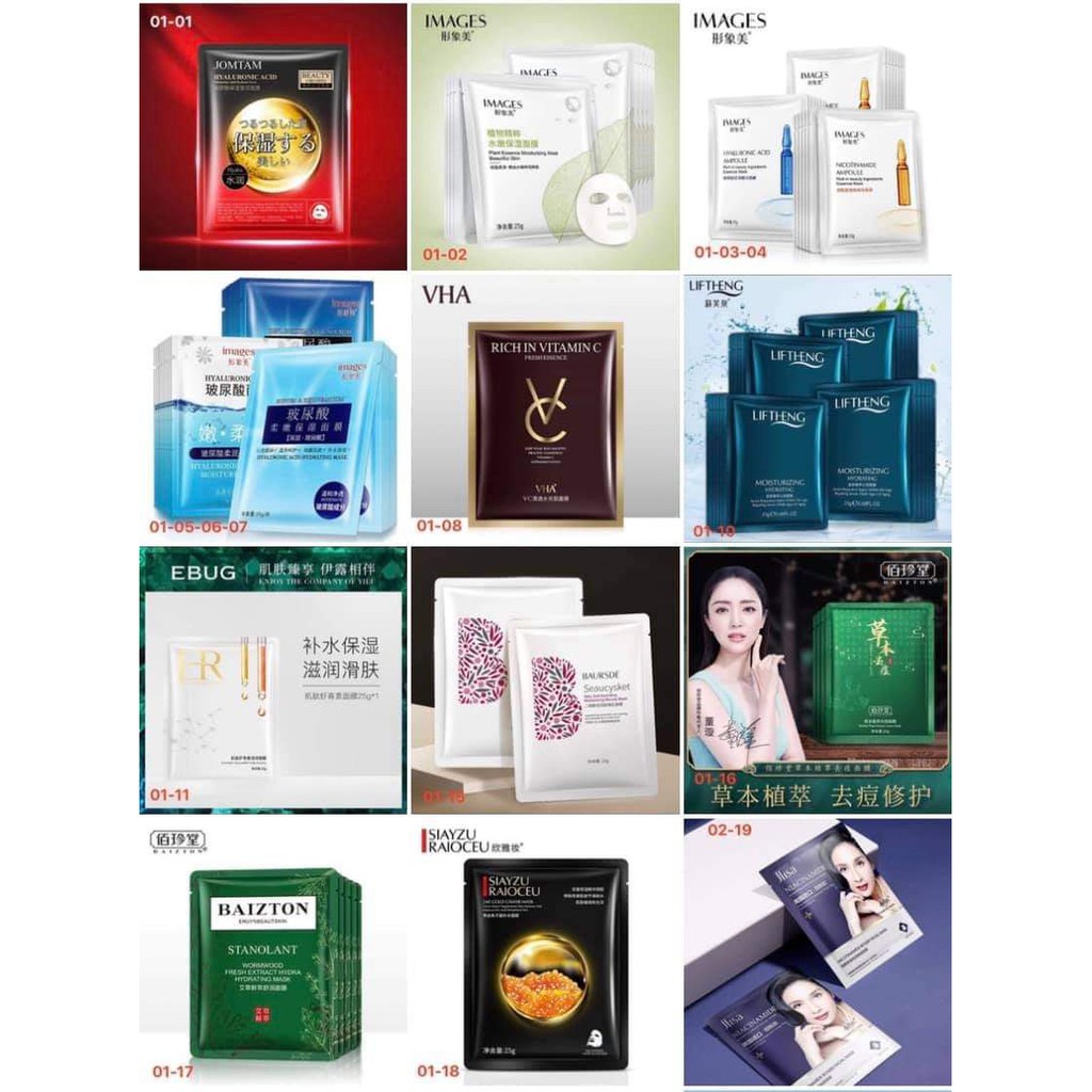 Sét 50 miếng mặt nạ nội địa trung dưỡng trắng, cấp ẩm, dưỡng da, se khít lỗ chân lông | BigBuy360 - bigbuy360.vn