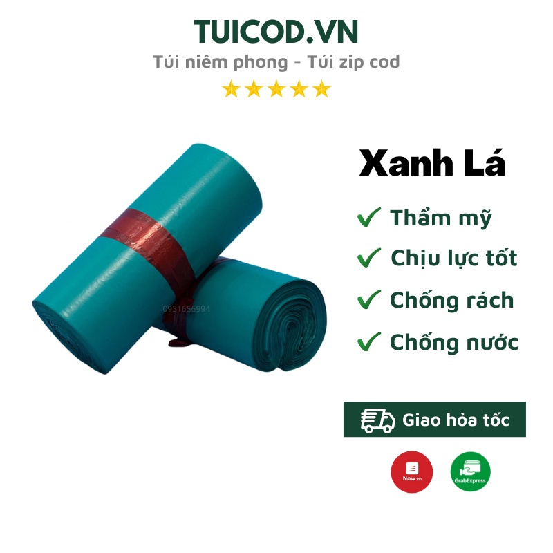 Cuộn 100 Túi Gói Hàng Xanh Lá, Túi Đóng Hàng Tự Dính Xanh Lá Giá Xưởng