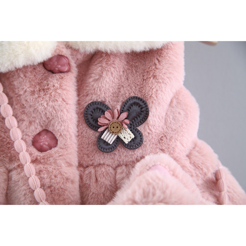 Áo gile lông dáng dài kèm túi ngôi sao dễ thương cho bé gái hàng Quảng Châu cao cấp