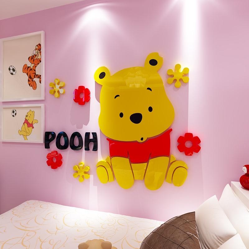 Hình dán tường chống thấm nước Acrylic Pooh 3D Hình dán phòng ngủ phòng ngủ cho trẻ em