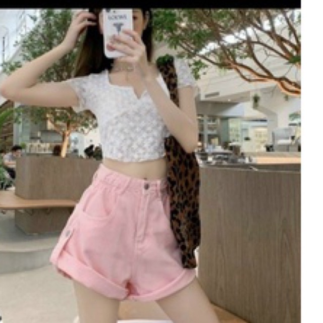 Quần short jean bẻ lai, Quần short jean nữ gấu gập màu hồng xinh Ly alohashop91